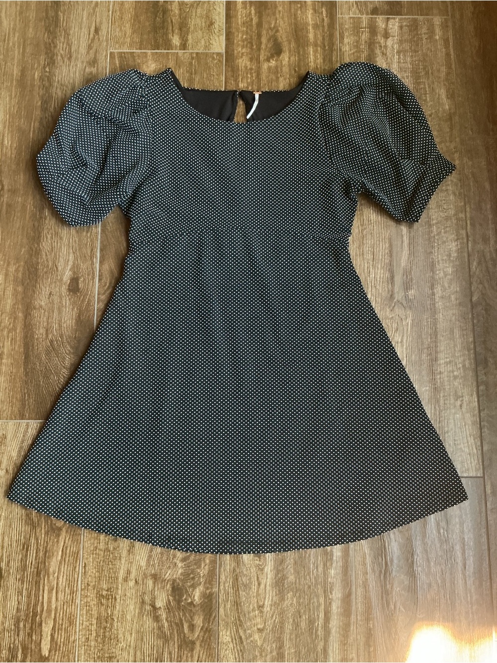 Free People Black Polka Dot Puff-Sleeve 33/34” in length Dress